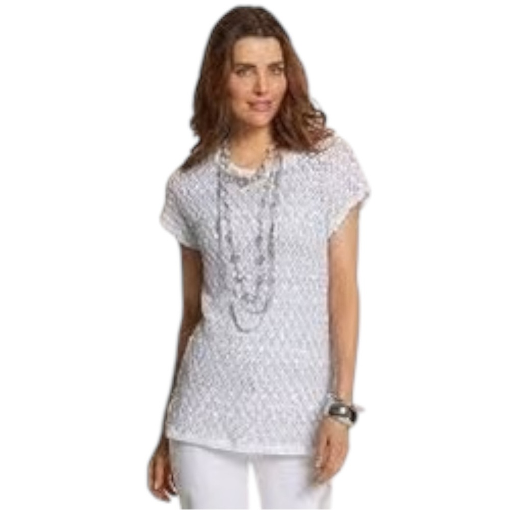 Chico’s Shimmer Paillette Rilee Sweater Sequin Knit Pullover Off White 1